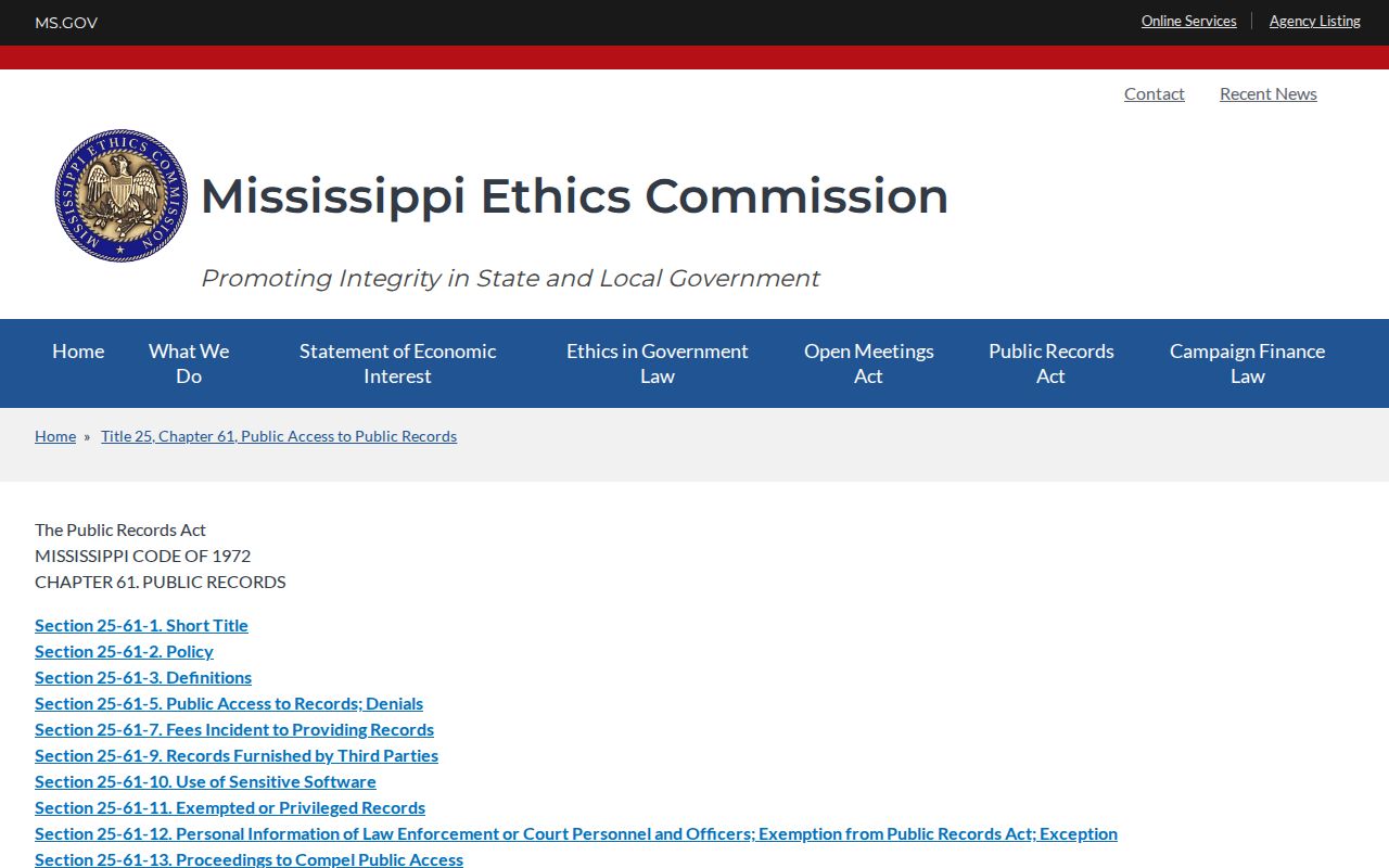 Mississippi Public Records Act page used for Clay County warrant records requests